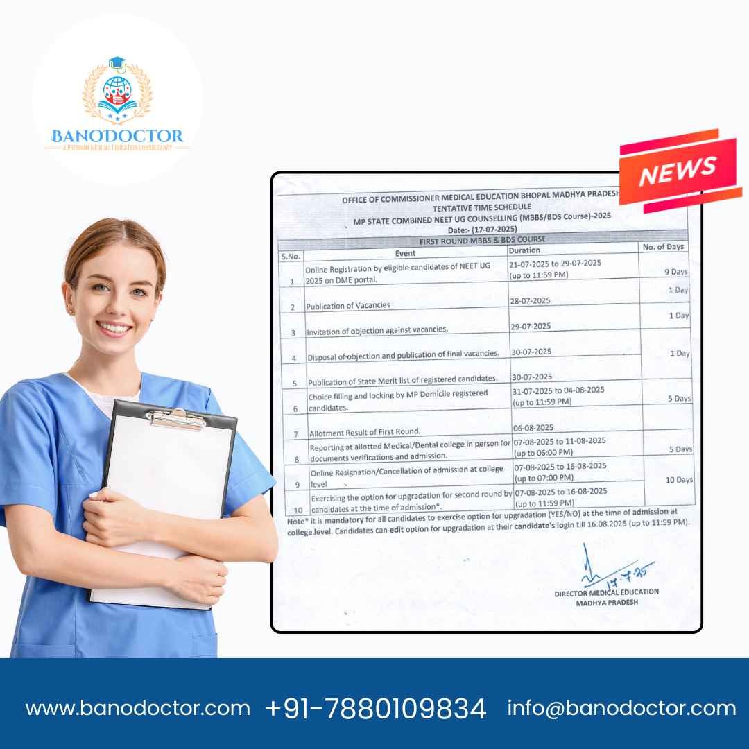 MP NEET UG 2025 First Round MBBS/BDS Counselling Schedule Announced