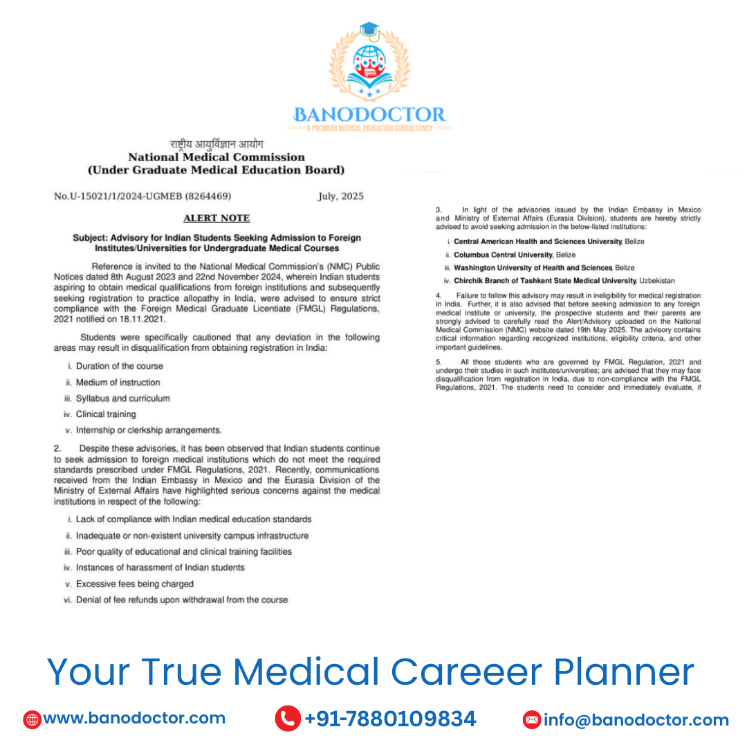 NMC Issues Fresh Advisory for Indian Students Seeking MBBS Admission Abroad