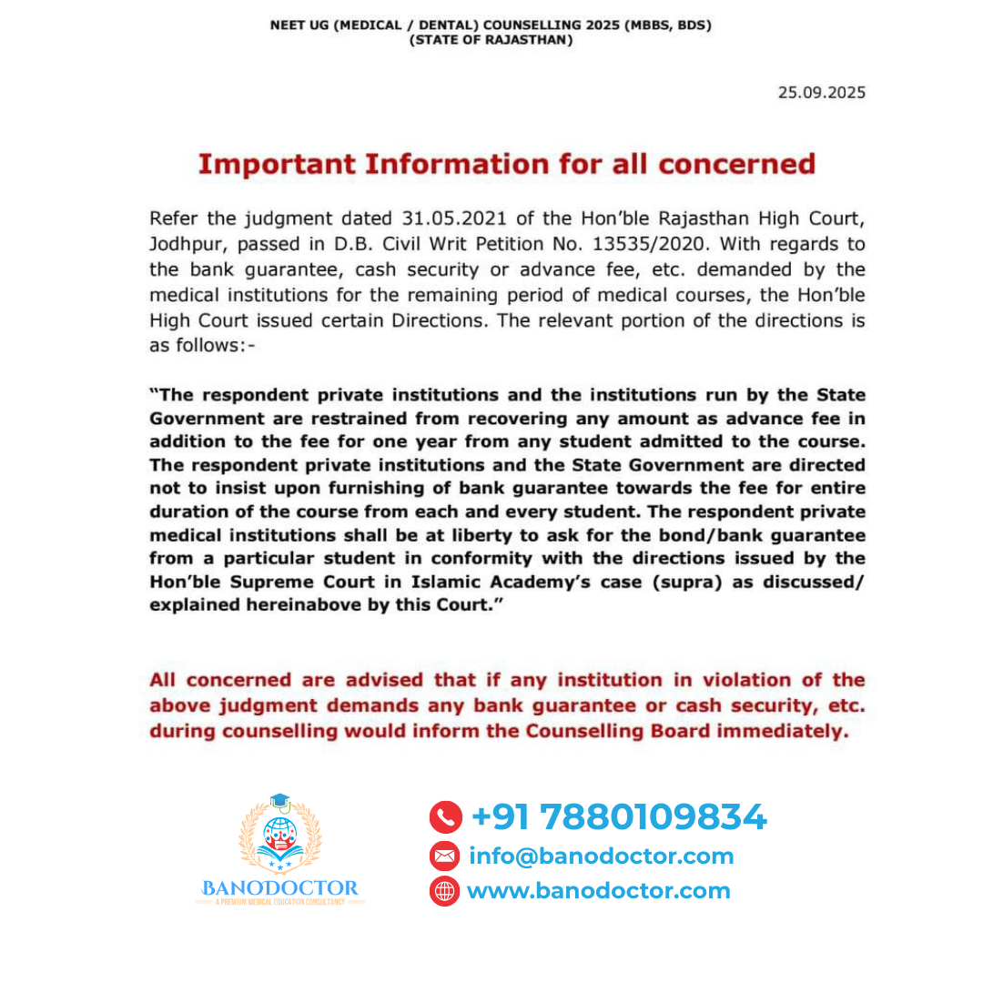 Urgent Notice: Rajasthan NEET UG Counselling Board Cracks Down on Illegal Fee Demands