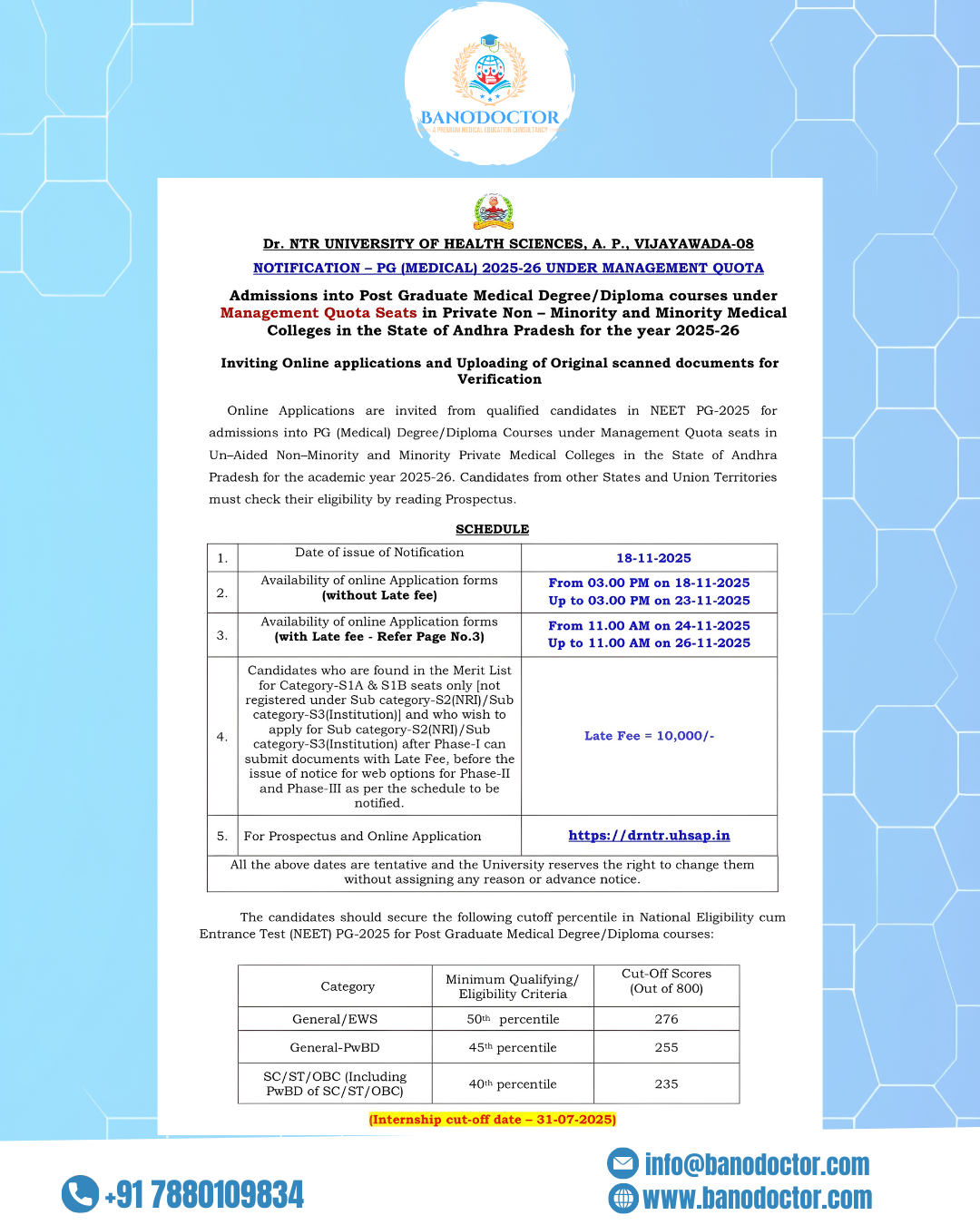 AP PG Management Quota 2024 – Official Notification Released | Registration Schedule & Last Date