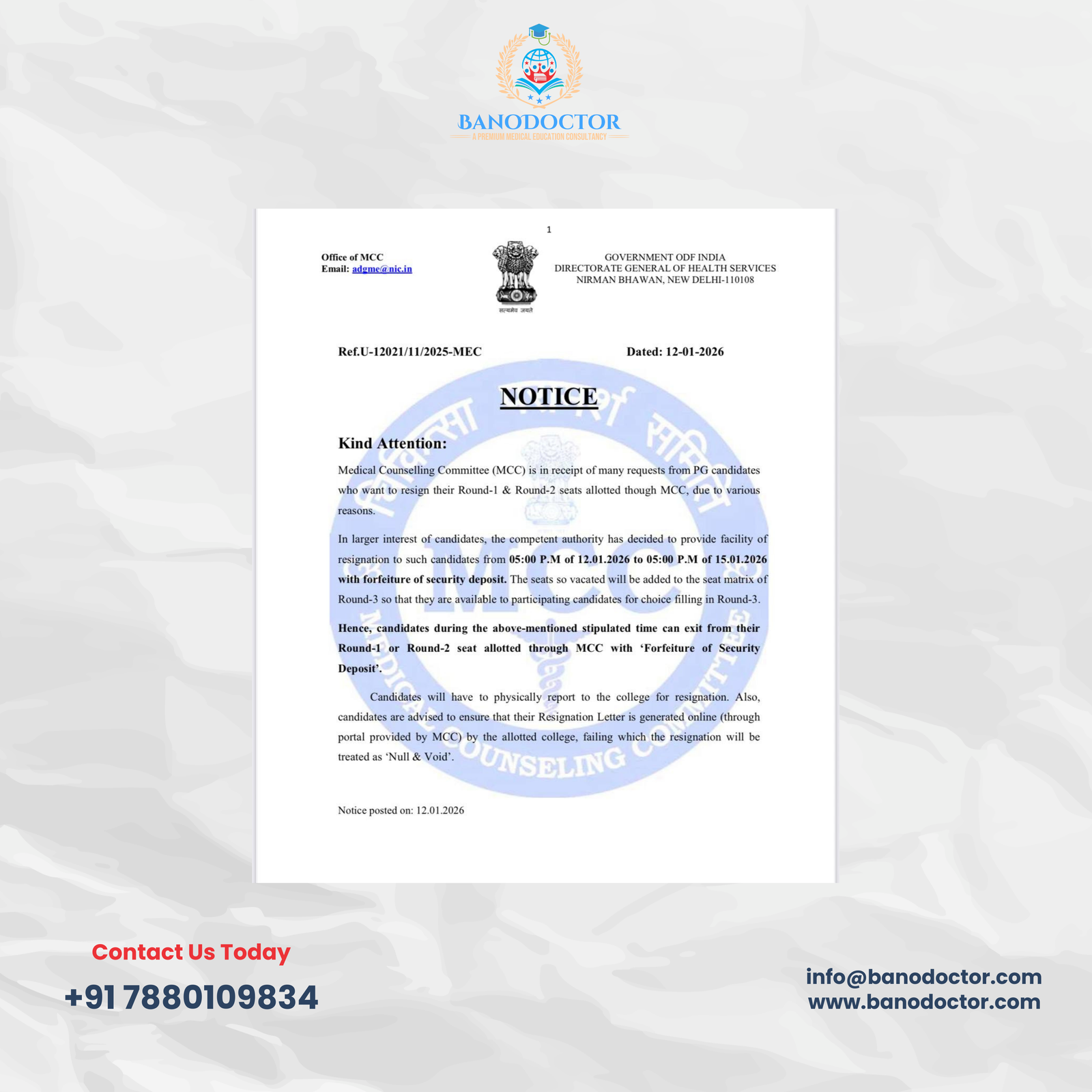 MCC PG Counselling 2026 Update