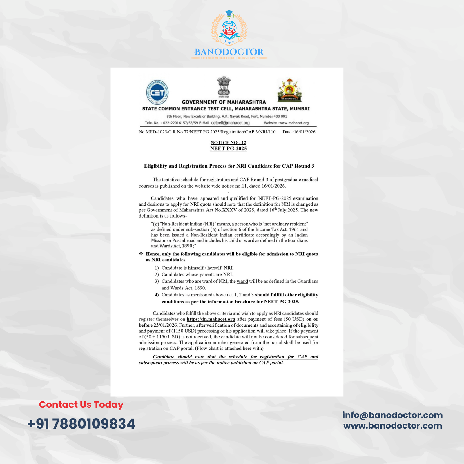 NEET PG 2025 NRI Quota: Eligibility, Required Documents, and Registration Process for CAP Round 3