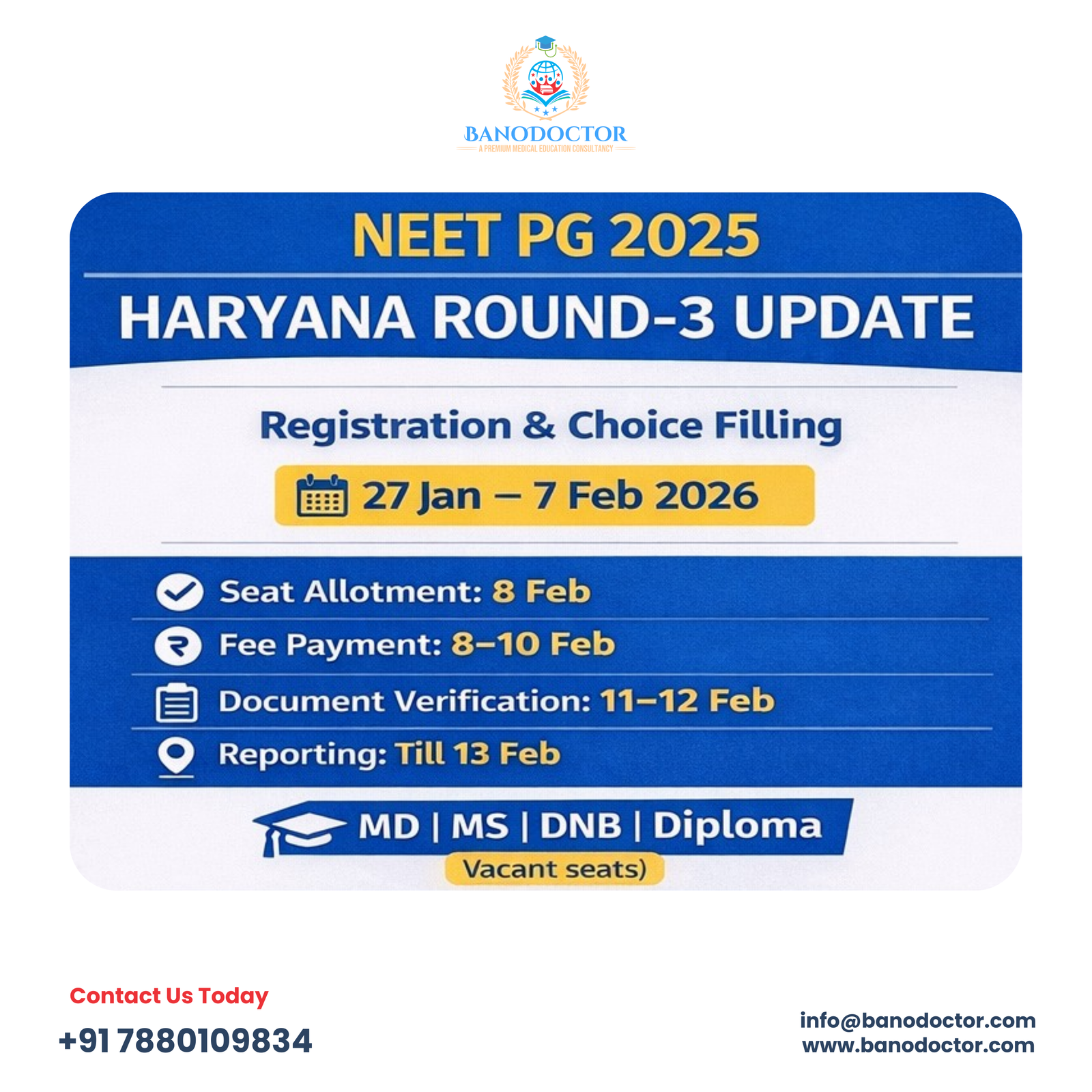 NEET PG 2025 Haryana Round-3 Counselling Update